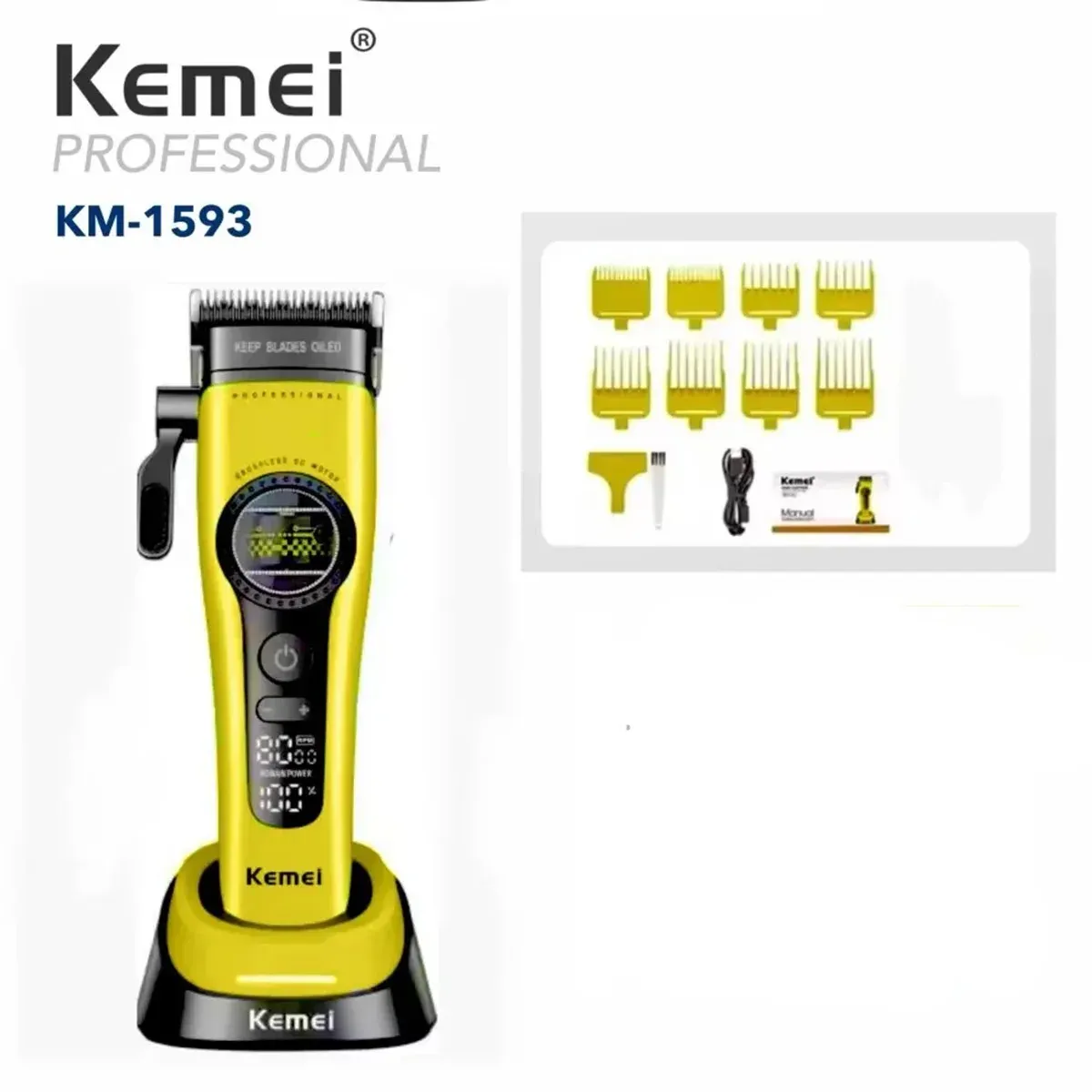 Tondeuse à cheveux professionnelle Kemei 1593 rechargeable, tondeuse électrique à moteur sans balais à rotor externe 11