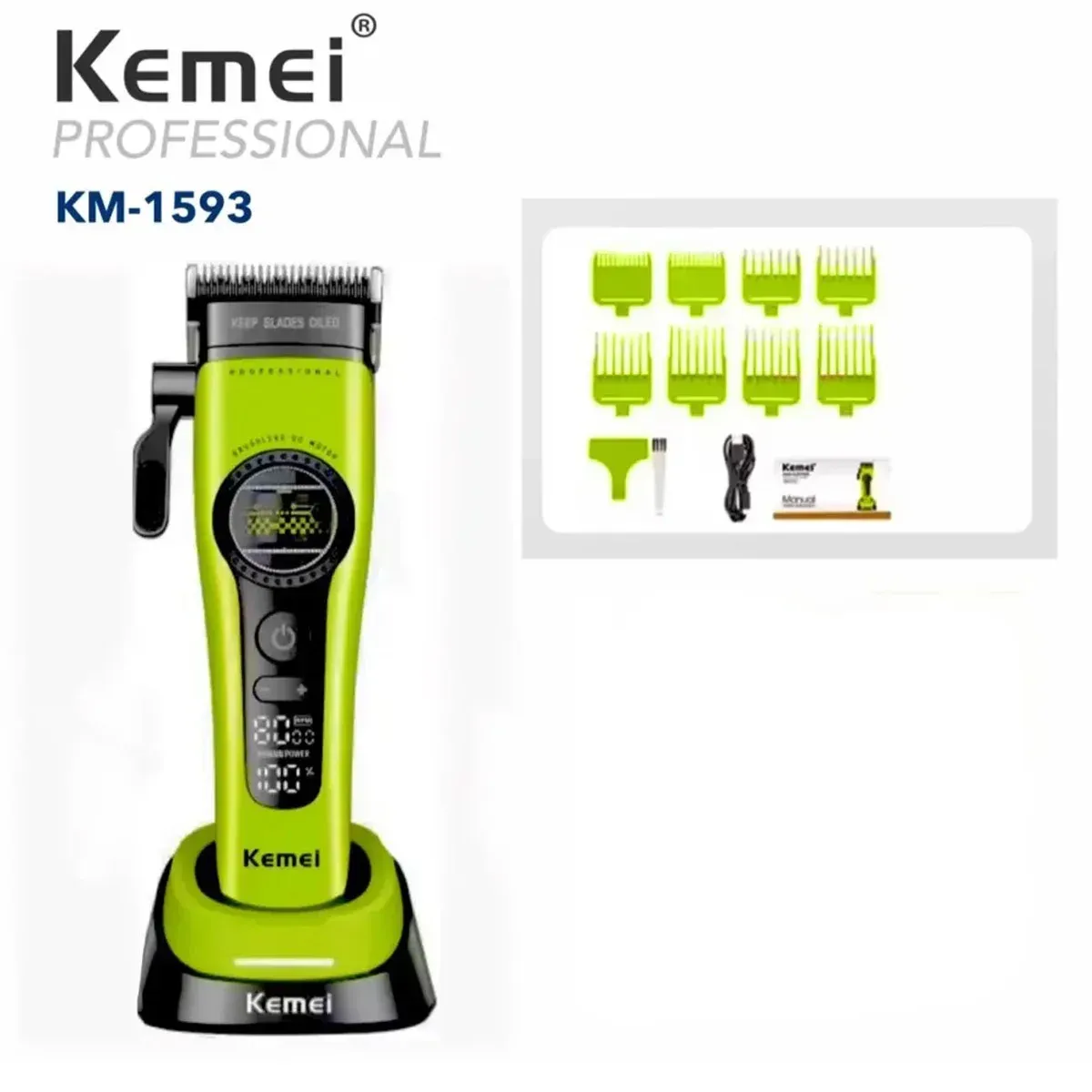 Tondeuse à cheveux professionnelle Kemei 1593 rechargeable, tondeuse électrique à moteur sans balais à rotor externe 9