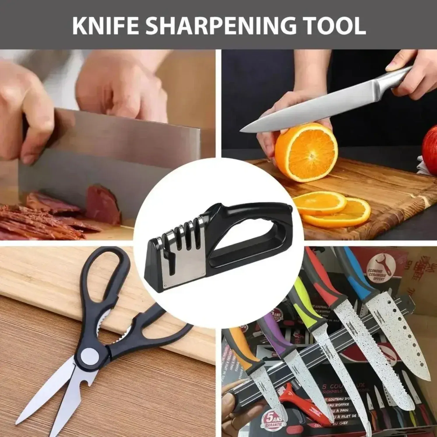 Aiguiseur de couteaux professionnel 4 en 1 à quatre étapes en diamant, outil durable et confortable pour un usage domestique et en cuisine 2